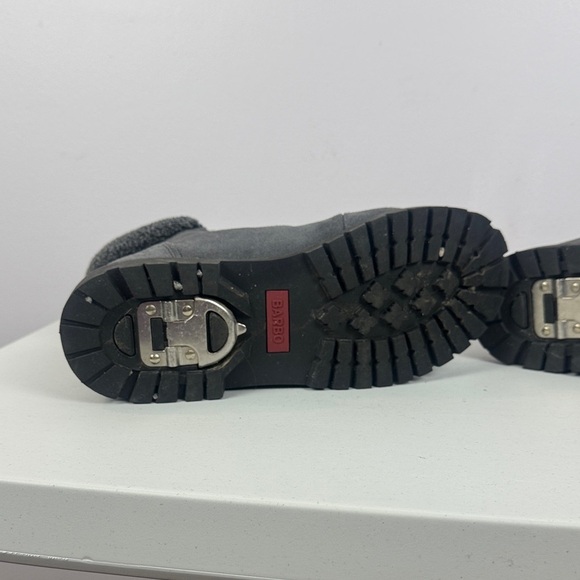 Barbo Gray Suede Leather Fur-Trim Lace-Up Winter Ankle High Boots Metal Cleats - Picture 12 of 14